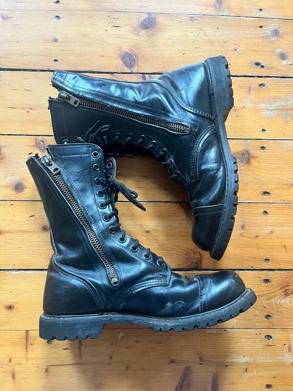 Corcoran Combat Boots Black Leather Cap Toe Side Zip Talon Zippers Made in USA